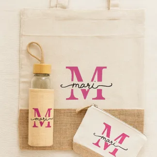 Pack Regalo Totebag personalizada con neceser y botella a juego